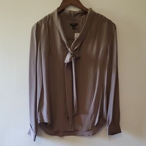 Tie-Neck Taupe Blouse - Ann Taylor